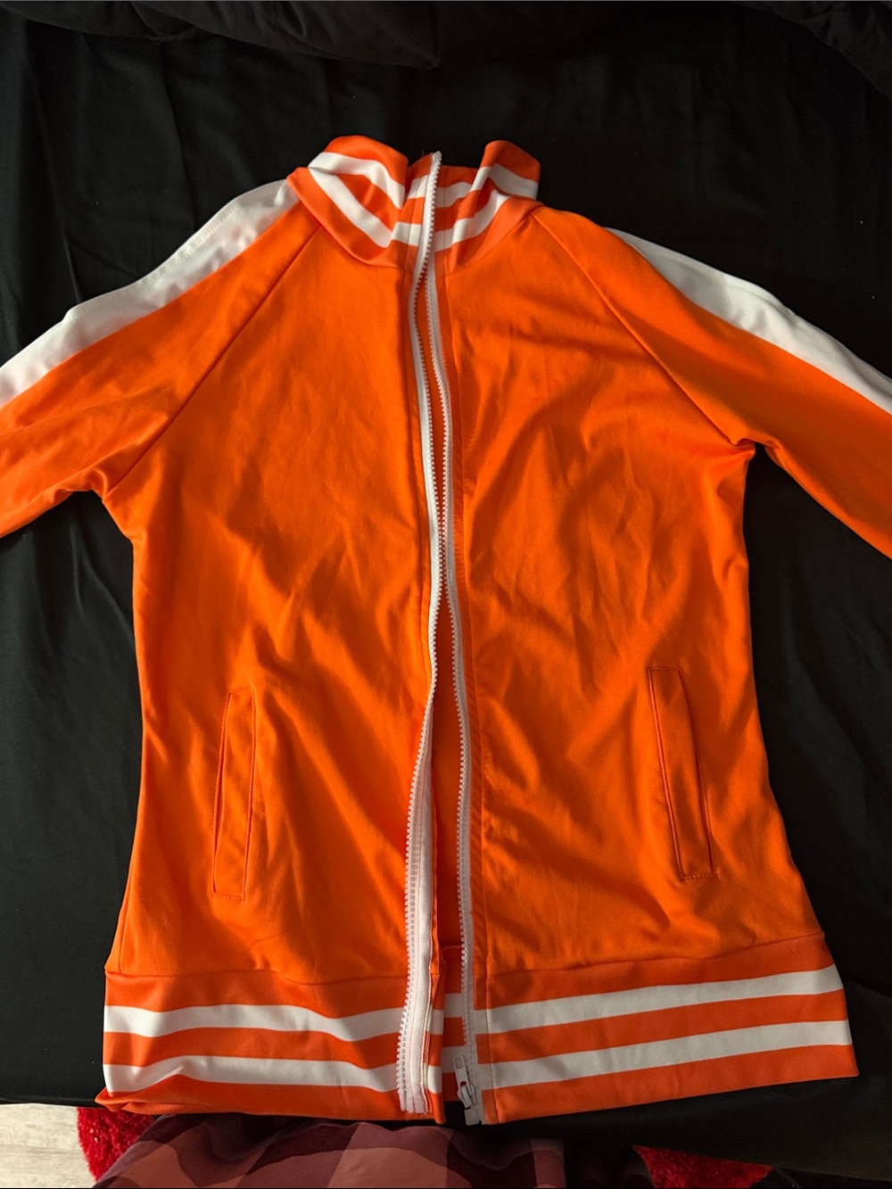 Orange Zip-Up Track Jacket with White Stripes